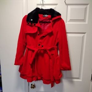 Womens Thick Wool Trench Coat Jacket Faux Fur Red Size xl